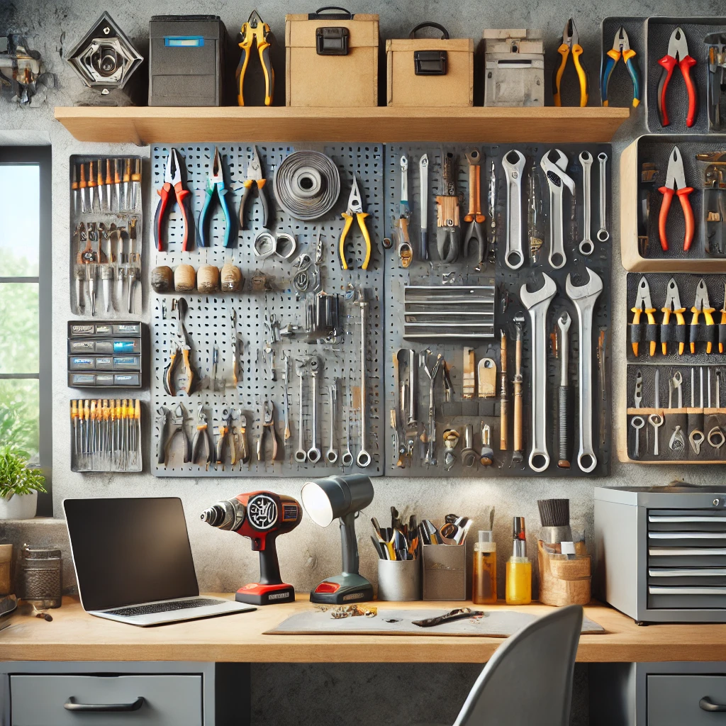 Organized workspace with tools